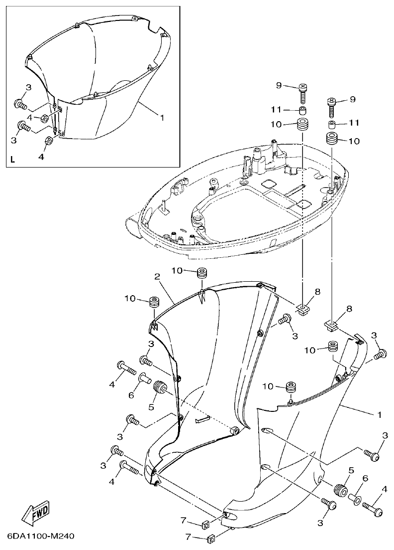 Yamaha F200FET, FL200FET BOTTOM COWLING 2 parts diagram